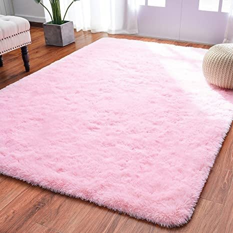 Tapete Saturs Shaggy Pelo Alto Rosa Bebe - 120 x 200 cm Tapete para Sala e Quarto - 1