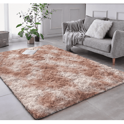 Tapete Saturs Shaggy Pelo Alto Mesclado Bege - 100 x 120 cm Tapete para Sala e Quarto - 1