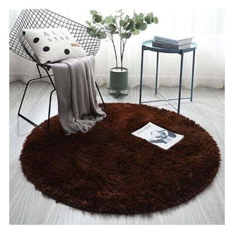 Tapete Saturs Shaggy Pelo Alto Marrom Redondo 140 cm Tapete para Sala e Quarto