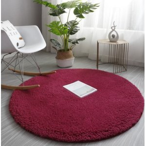 Tapete Saturs Shaggy Pelo Alto Vinho  Redondo 100 cm Tapete para Sala e Quarto