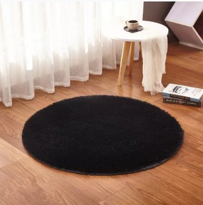 Tapete Saturs Shaggy Pelo Alto Preto Redondo 140 cm Tapete para Sala e Quarto - 1