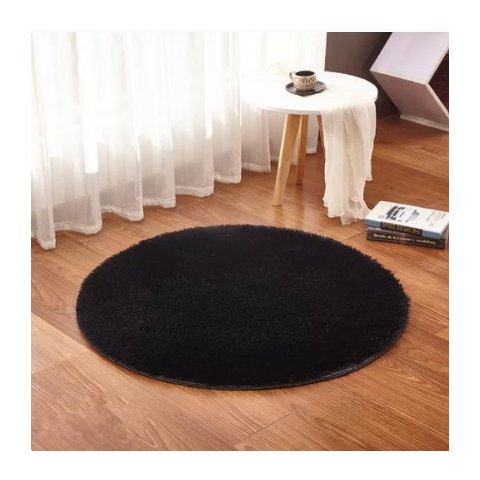 Tapete Saturs Shaggy Pelo Alto Preto Redondo 140 cm Tapete para Sala e Quarto