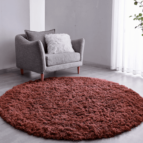 Tapete Saturs Shaggy Pelo Alto Marrom Redondo 200 cm Tapete para Sala e Quarto