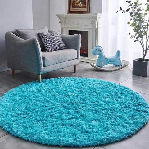 Tapete Saturs Shaggy Pelo Alto Turquesa Redondo 200 cm Tapete para Sala e Quarto