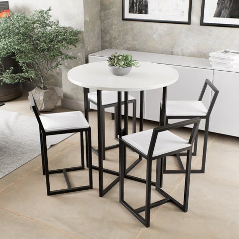 Conjunto Mesa Redonda Branca 4 Cadeiras Pequena Estofado Industrial Black