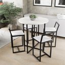 Ver imagem 1 de Conjunto Mesa Redonda Branca 4 Cadeiras Pequena Estofado Industrial Black