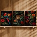Ver imagem 3 de Kit 3 Quadro Decorativo Floresta Tropical Zoológico Moderno Qualidade Premium 40x28cm