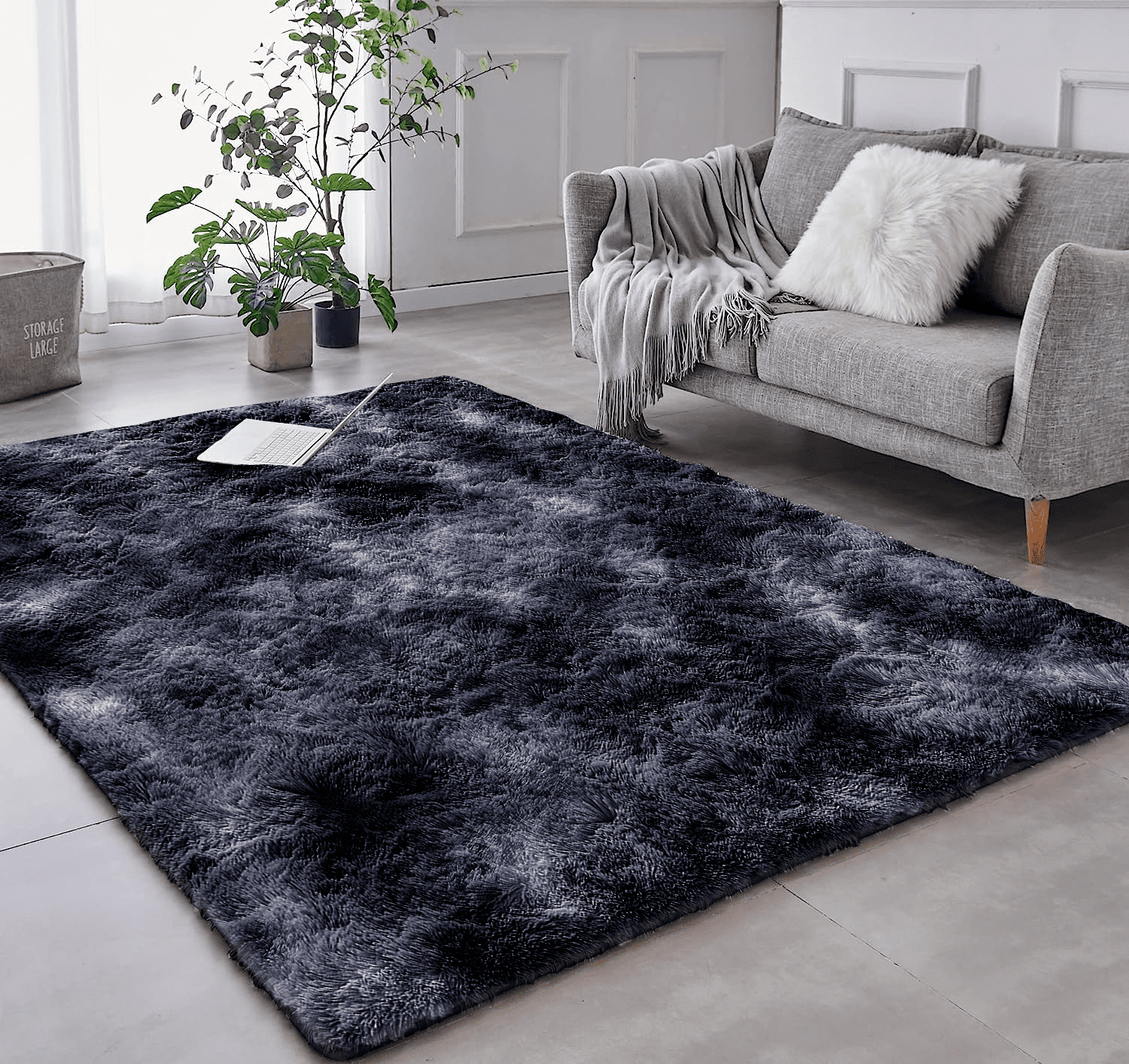 Tapete Saturs Shaggy Pelo Alto Mesclado Preto - 200 x 240 cm Tapete para Sala e Quarto - 1