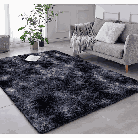 Tapete Saturs Shaggy Pelo Alto Mesclado Preto - 200 x 240 cm Tapete para Sala e Quarto