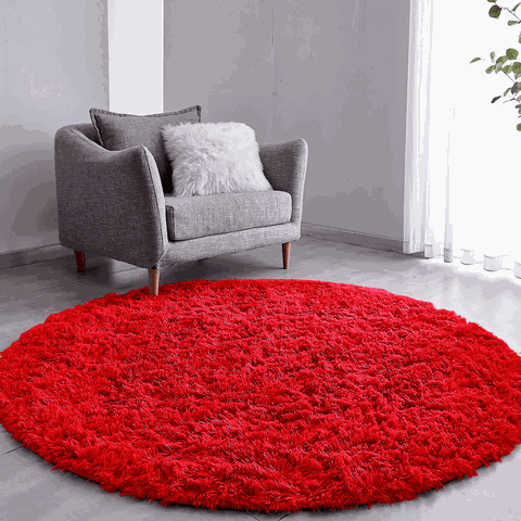 Tapete Saturs Shaggy Pelo Alto Vermelho Redondo 140 cm Tapete para Sala e Quarto