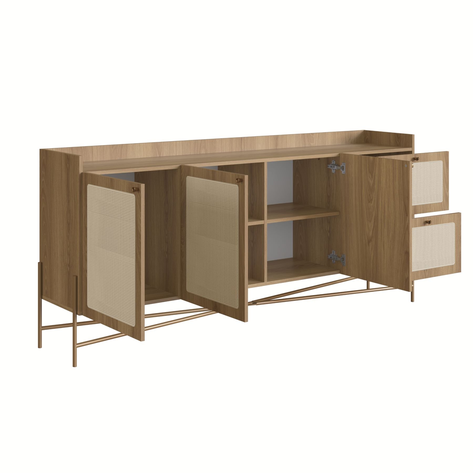 Balcao/buffet Linha Oslo Mdf Cor Hanover Base Metal Dourado Acabamento Palha Sintética - a Casa Maju - 2