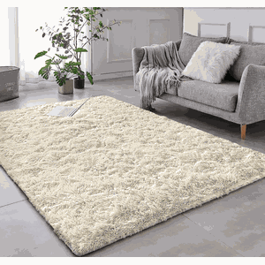 Tapete Saturs Shaggy Pelo Alto Pérola Nude - 100 x 120 cm Tapete para Sala e Quarto