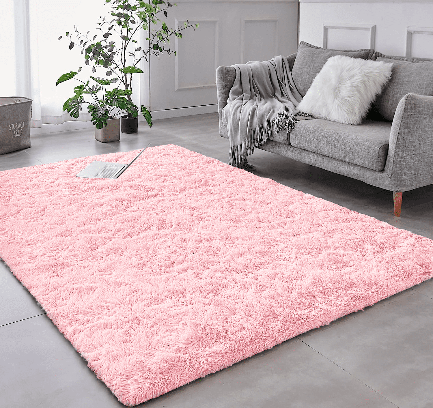 Tapete Saturs Shaggy Pelo Alto Rosa Bebe - 200 x 240 cm Tapete para Sala e Quarto - 1