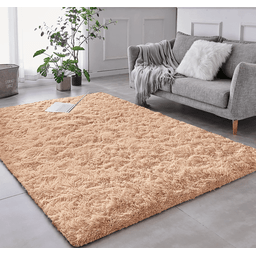 Tapete Saturs Shaggy Pelo Alto Bege - 100 x 120 cm Tapete para Sala e Quarto - 1