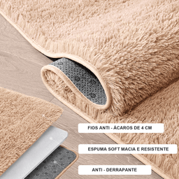 Tapete Saturs Shaggy Pelo Alto Bege - 100 x 120 cm Tapete para Sala e Quarto - 3