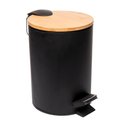 Ver imagem 4 de Lixeira Redonda Metal C/pedal Tampa em Bambu Preta 5l - Lyor