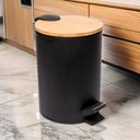 Ver imagem 2 de Lixeira Redonda Metal C/pedal Tampa em Bambu Preta 5l - Lyor