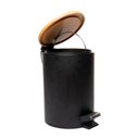 Ver imagem 3 de Lixeira Redonda Metal C/pedal Tampa em Bambu Preta 5l - Lyor