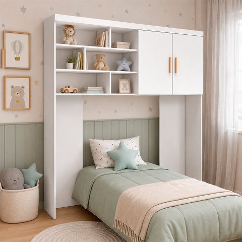 Módulo Aéreo Chiara para Quarto Infantil com Nichos Organizadores 2 Portas Branco Phoenix Baby