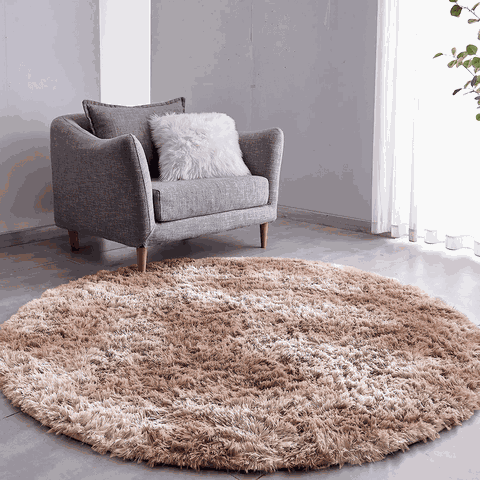 Tapete Saturs Shaggy Pelo Alto Mesclado Bege Redondo 100 cm Tapete para Sala e Quarto