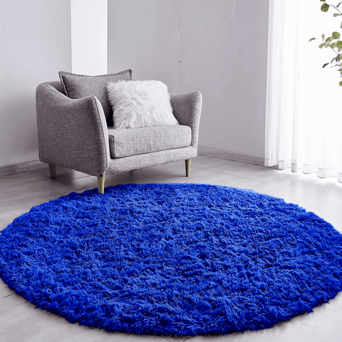 Tapete Saturs Shaggy Pelo Alto Azul Redondo 100 cm Tapete para Sala e Quarto
