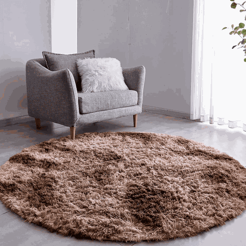 Tapete Saturs Shaggy Pelo Alto Mesclado Marrom Redondo 140 cm Tapete para Sala e Quarto