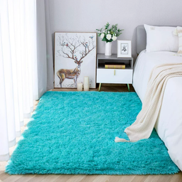 Tapete Saturs Shaggy Pelo Alto Turquesa - 140 x 200 cm Tapete para Sala e Quartos - 4