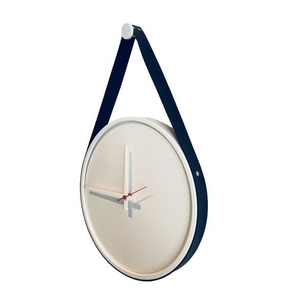 Relógio Decorativo Adnet Branco Alça Corino Preta Mostrador Branco Ponteiro Branco 40 cm Redondo - 3