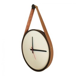 Relógio Decorativo Adnet Marrom Alça Corino Caramelo Mostrador Branco Ponteiro Preto 40 cm Redondo - 3