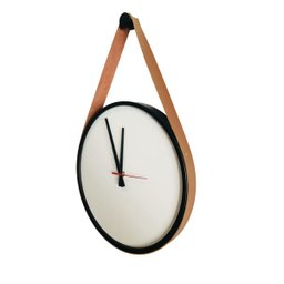 Relógio Decorativo Adnet Preto Alça Corino Caramelo Mostrador Branco Ponteiro Preto 40 cm Redondo - 3