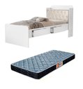 Ver imagem 1 de Cama de Solteiro Tamires Branco com Capitone Estofado Gavetas Prateleiras e Bau + Colchão D20