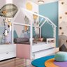 Cama Infantojuvenil Solteiro com 2 Colchões e Auxiliar Casinha Branco Rosa Carrossel Jm Móveis - 1