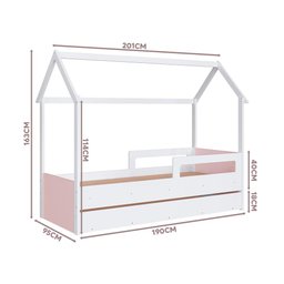 Cama Infantojuvenil Solteiro com 2 Colchões e Auxiliar Casinha Branco Rosa Carrossel Jm Móveis - 4