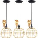 Ver imagem 1 de 3 Pendentes Aramado Teto Globo Luminária Lustre Retrô Balcão + Lâmpada Led ST64 Vintage Dourado