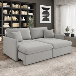 Sofá Retrátil Reclinável 4 Lugares 254cm Maili Veludo Cinza K01 - D'rossi - 2