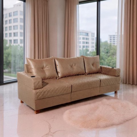 Sofá Essenza Living 3 Lugares Reclinável 235cm Café Veludo PU Bom Pastor Móveis