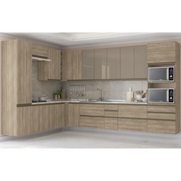 Cozinha Completa Planejada de Canto 368x249mt 16 Peças Linha Maxxi Cj14-134 Kappesberg - Nogal - 1