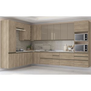 Cozinha Completa Planejada de Canto 368x249mt 16 Peças Linha Maxxi Cj14-134 Kappesberg - Nogal