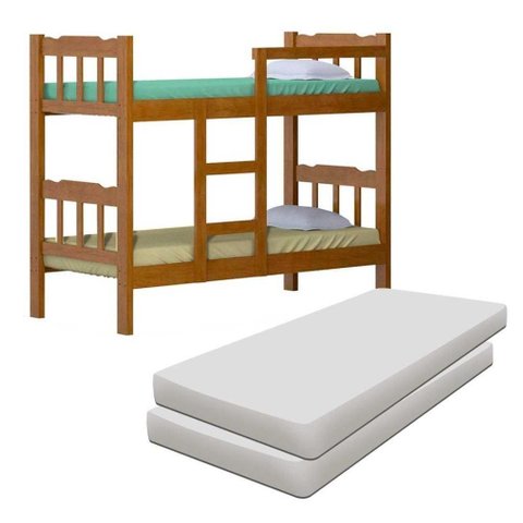 Beliche em Madeira Maciça com 2 Colchões Nogueira Shop Jm