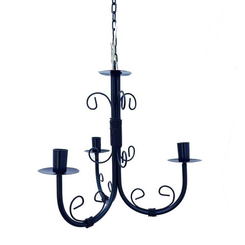 Lustre Luminária Ferro Teto Rústica Preto 3 Bocais Preto Minas Arte Própria Lustre 3 Bocais