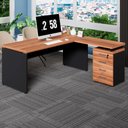 Ver imagem 1 de Mesa L Escrivaninha 1,70m Gaveteiro 4 Gavetas Pés Painel F5 Cor:nogal com Preto