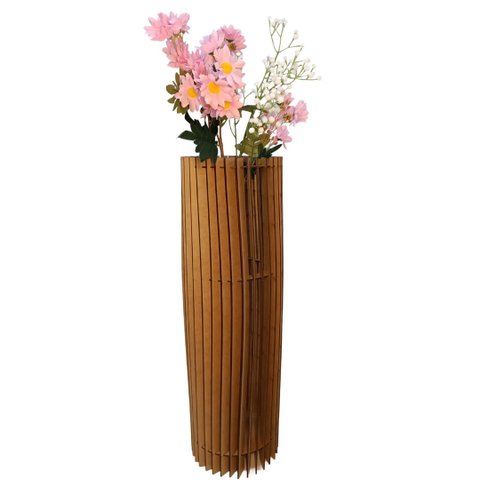 Vaso de Chão Decorativo Grande Torre -:mdf Cru/60x20cm