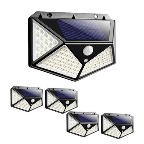 Luminária Energia Solar Parede Kit 5 Unidades 100 LED 3 Funções Lâmpada Sensor Presença