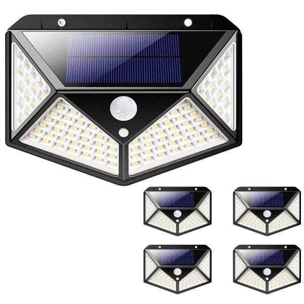 Luminária Energia Solar Parede Kit 5 Unidades 100 LED 3 Funções Lâmpada Sensor Presença