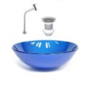 Ver imagem 2 de Cuba de Vidro 42cm Azul Escuro + Valvula + Torneira Cromada