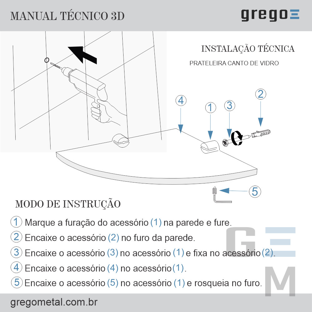 Porta Shampoo de Canto Vidro Luxo Slim 513LSA Grego Metal - 4