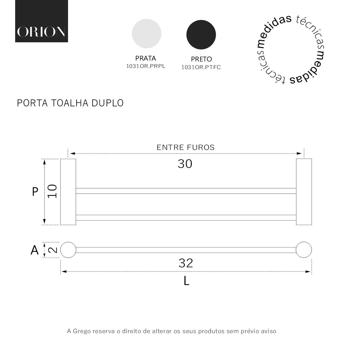 Porta Toalhas Duplo para Banheiro Orion 30cm Suporte Prata Polido - 4