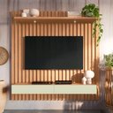 Ver imagem 2 de Painel Ripado para Tv 65 Pol com Led 2 Gavetas 183cm Baraka D03 Freijó Off White - Lyam Decor