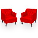 Ver imagem 1 de Kit 2 Poltronas para Sala de Estar Clássica Confortável e Reforçada Suede Elizabeth:vermelho