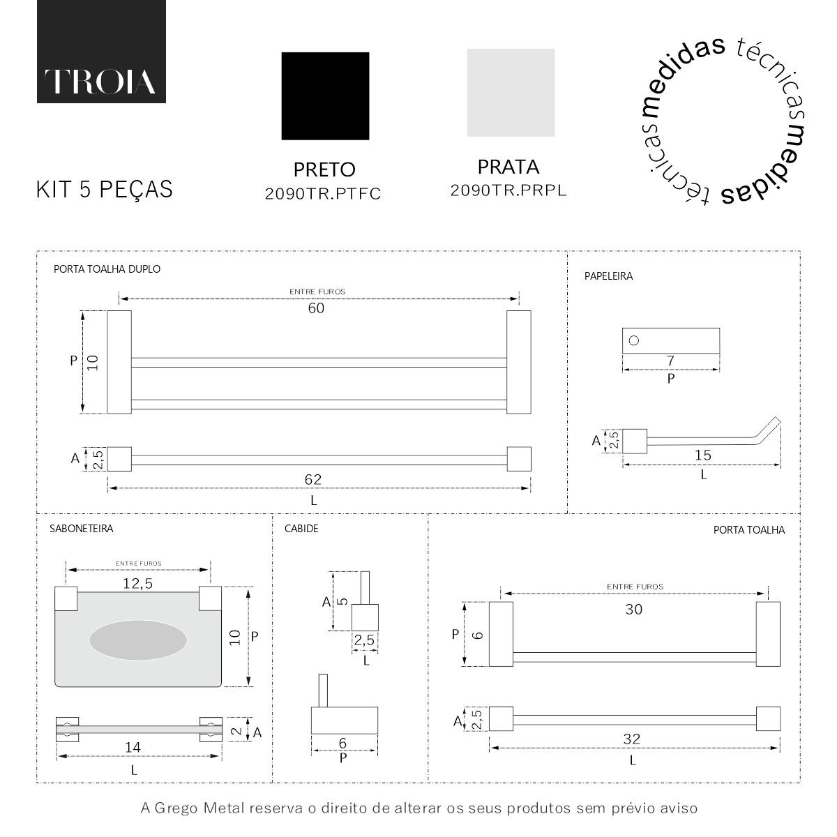 Kit Acessórios Organizador para Banheiro Troia Prata Polido 2090tr - 6